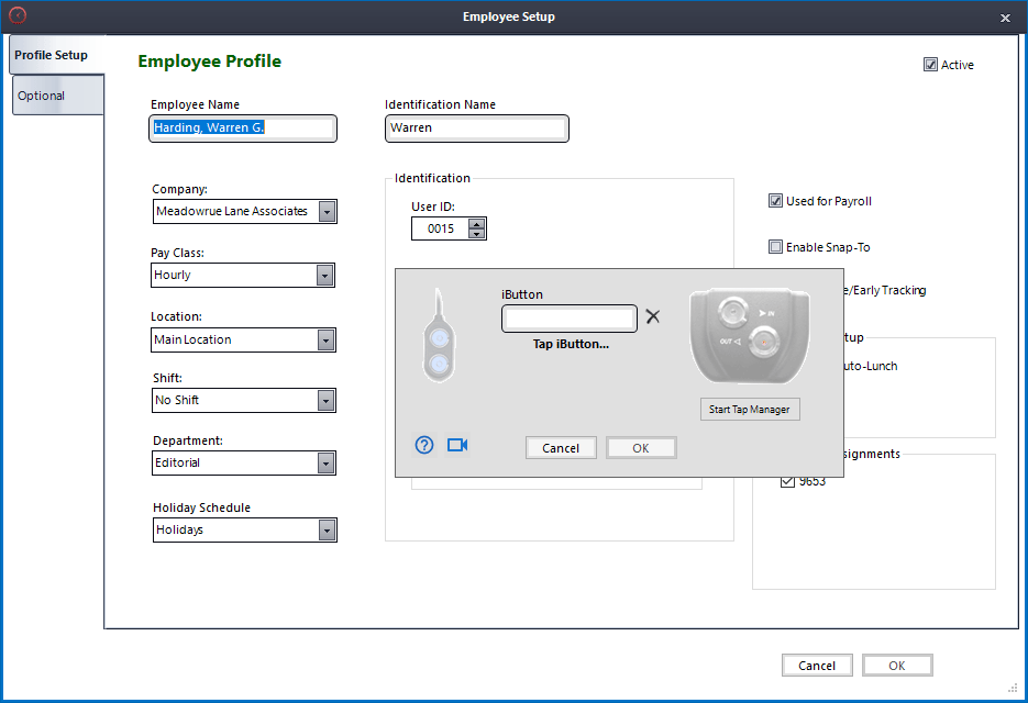 Tap your iButton to the probe on the iButton Reader to assign an iButton.